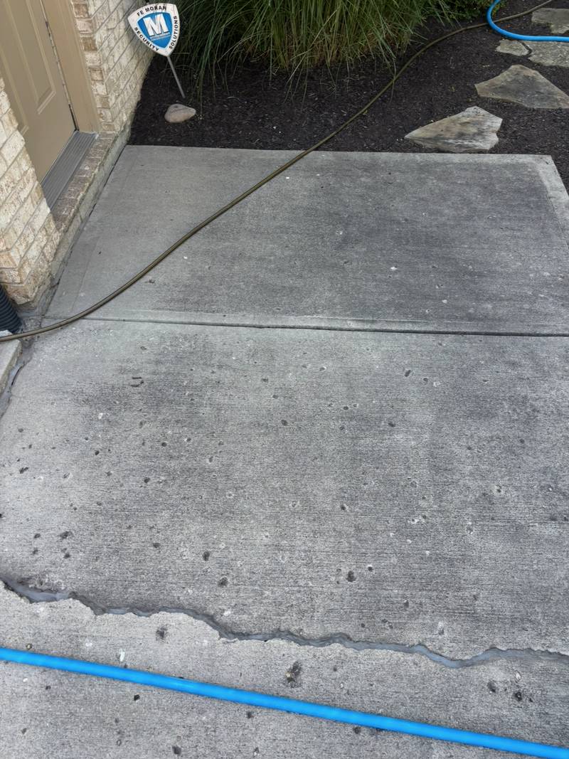 Stained front walk and landing before pressure washing